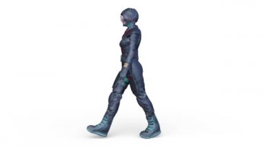 Yürüyen bir siber kadının 3 boyutlu canlandırması