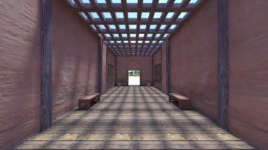 Kafes çatı koridorunun 3B görüntülemesi