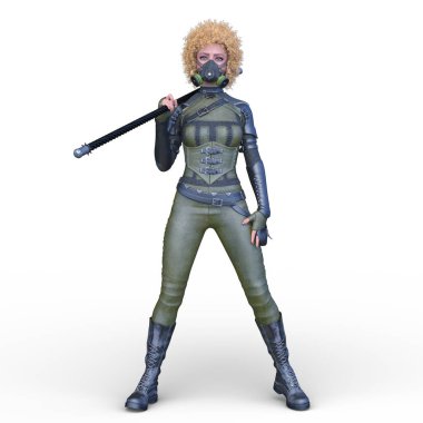 bir kadın savaşçı 3D render