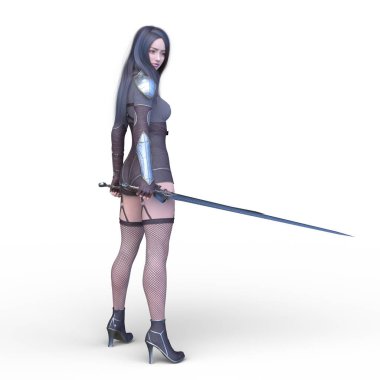 bir kadın savaşçı 3D render