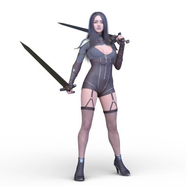 bir kadın savaşçı 3D render