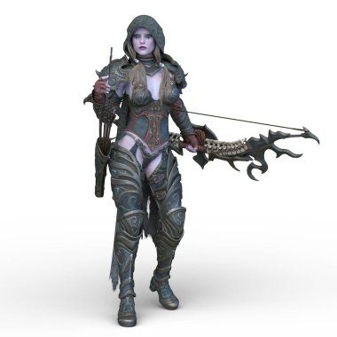 Ok ve yayla üç boyutlu bir kadın savaşçı tasviri.