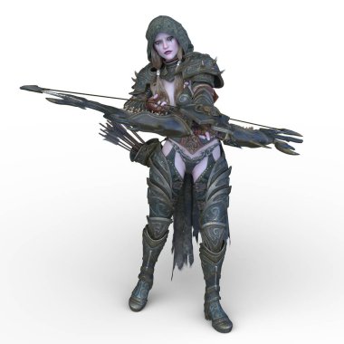 Ok ve yayla üç boyutlu bir kadın savaşçı tasviri.