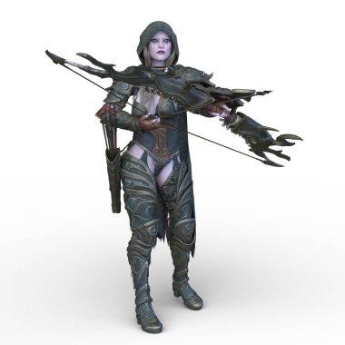 Ok ve yayla üç boyutlu bir kadın savaşçı tasviri.