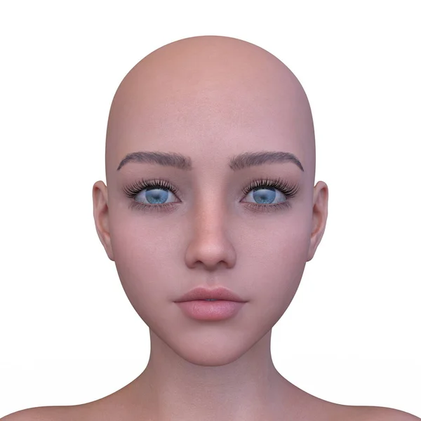 女性面部特写的3D渲染 — 图库照片