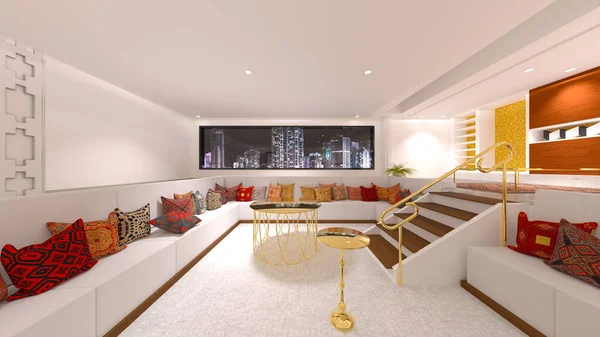 Rendering Living Room Night View — Fotografia de Stock