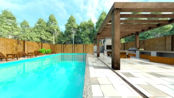 Renderização Casa Com Piscina — Vídeo de Stock