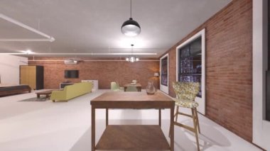 Oturma odasının gece görüşlü 3D görüntüsü