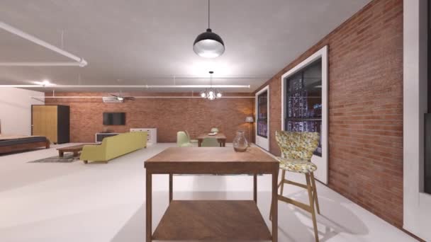 Rendering Living Room Night View — Vídeo de Stock