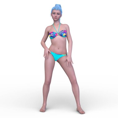 Bikinili bir kadının 3B görüntüsü