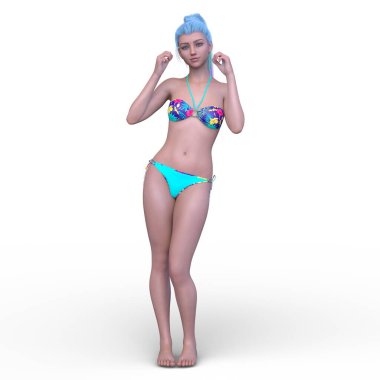 Bikinili bir kadının 3B görüntüsü