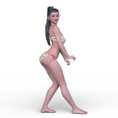Bikinili bir kadının 3B görüntüsü