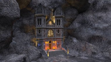 Kalenin kayalık bir dağdaki 3D yansıması