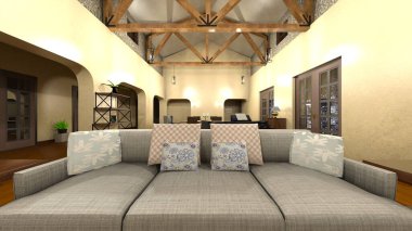 Oturma odasının gece görüşlü 3D görüntüsü