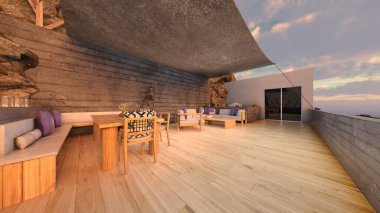 Taş duvar terasının 3D görüntüsü