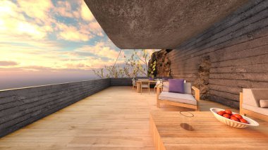 Taş duvar terasının 3D görüntüsü