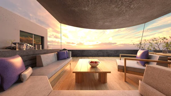 Taş duvar terasının 3D görüntüsü