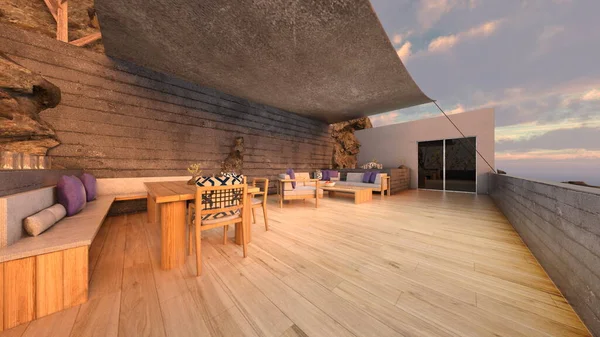 Taş duvar terasının 3D görüntüsü