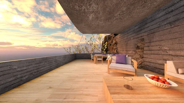 Taş duvar terasının 3D görüntüsü