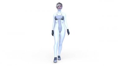 Yürüyen bir siber kadının 3 boyutlu canlandırması