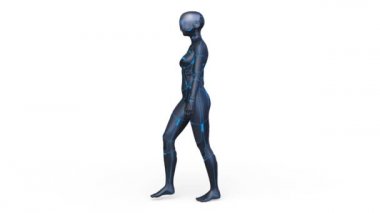 Yürüyen bir siber kadının 3 boyutlu canlandırması