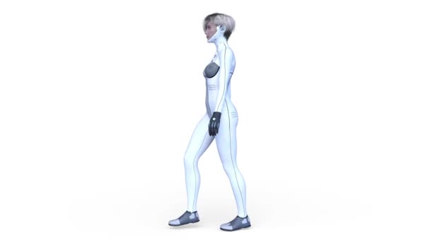 歩行中のサイバー女性の3Dレンダリング — ストック動画