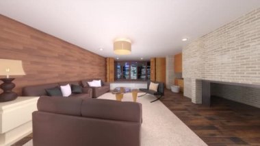 Oturma odasının gece görüşlü 3D görüntüsü