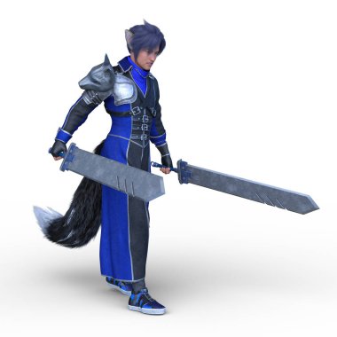 Tilki maskeli bir eskrimcinin 3 boyutlu görüntüsü