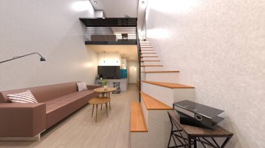 Çift katlı dairenin 3B görüntülemesi