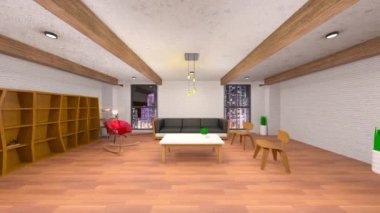 Oturma odasının gece görüşlü 3D görüntüsü