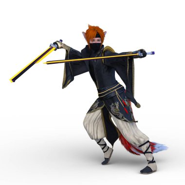 Genç bir tilki eskrimcisinin 3 boyutlu tasviri