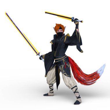 Genç bir tilki eskrimcisinin 3 boyutlu tasviri