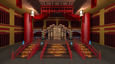 Çin tarzı binaların 3D görüntüsü