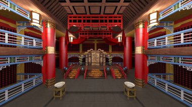 Çin tarzı binaların 3D görüntüsü