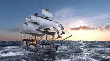 Bir yelkenlinin 3D görüntüsü