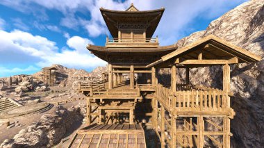 Kayalık dağ tapınağının 3 boyutlu görüntüsü