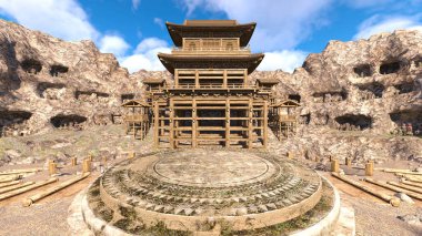 Kayalık dağ tapınağının 3 boyutlu görüntüsü