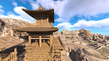 Kayalık dağ tapınağının 3 boyutlu görüntüsü