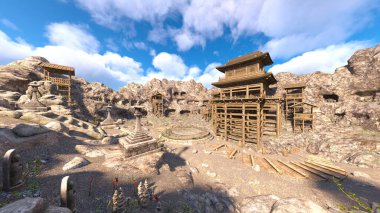 Kayalık dağ tapınağının 3 boyutlu görüntüsü