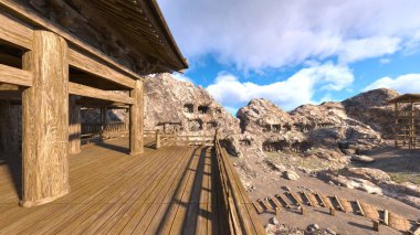 Kayalık dağ tapınağının 3 boyutlu görüntüsü