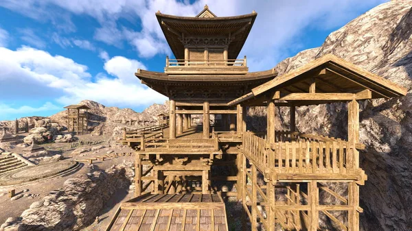 Kayalık dağ tapınağının 3 boyutlu görüntüsü