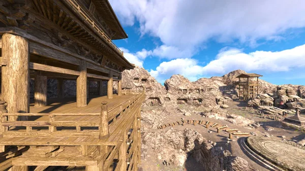 Kayalık dağ tapınağının 3 boyutlu görüntüsü