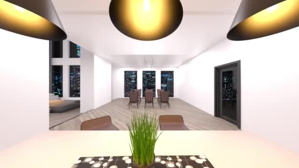 Rendering Dining Room Night View — Stock Video