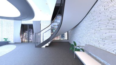 Oturma odasının gece görüşlü 3D görüntüsü