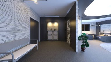 Oturma odasının gece görüşlü 3D görüntüsü