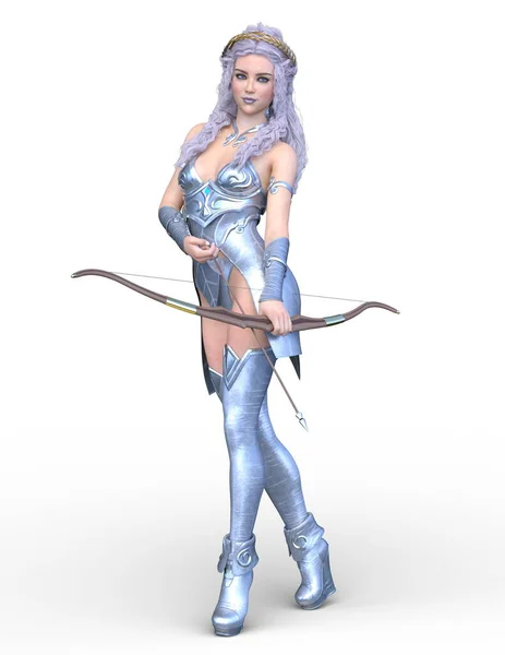 Rendering Female Warrior Bow Arrow — Stock Photo, Image