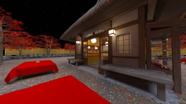 Japon çay evinin 3D görüntüsü.