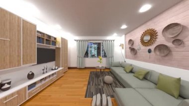 Oturma odasının gece görüşlü 3D görüntüsü