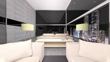 Oturma odasının gece görüşlü 3D görüntüsü