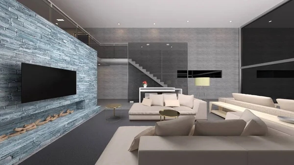 Rendering Living Room Night View — Stock Photo, Image